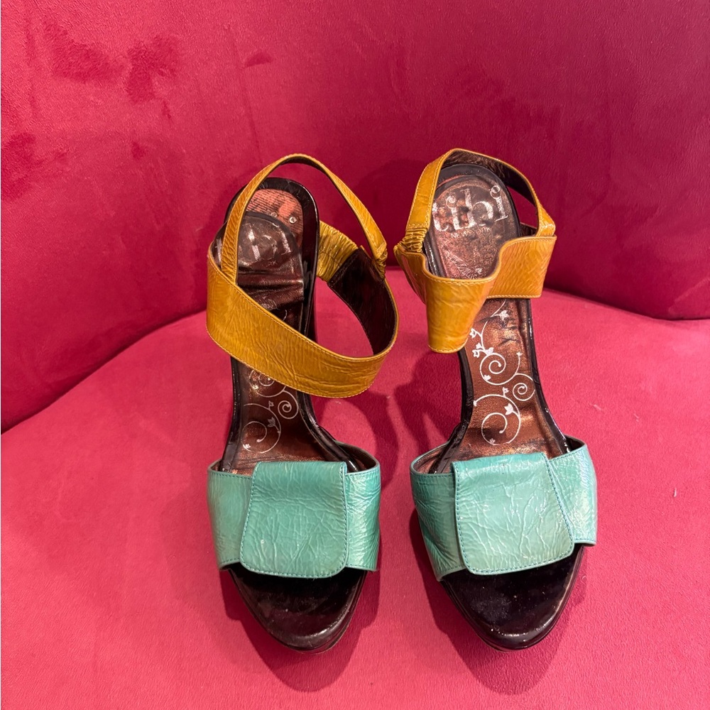 Tibi Green and Yellow Heels with Chunky Platform